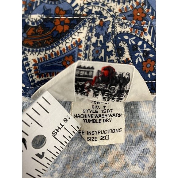VTG 1970s Sears Disco Paisley Shirt Large 20 Women Polyester Perma Prest Blue - Picture 9 of 10